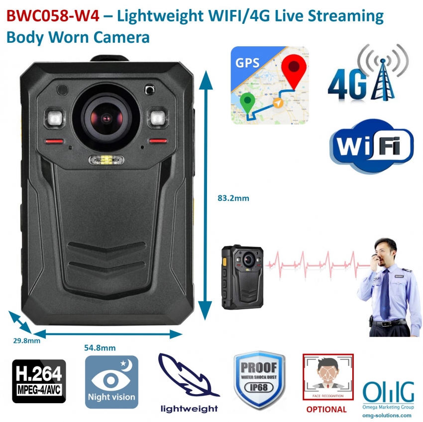 BWC058-W4 - Lightweight Wifi 4G Live Streaming Body Worn Camera Main