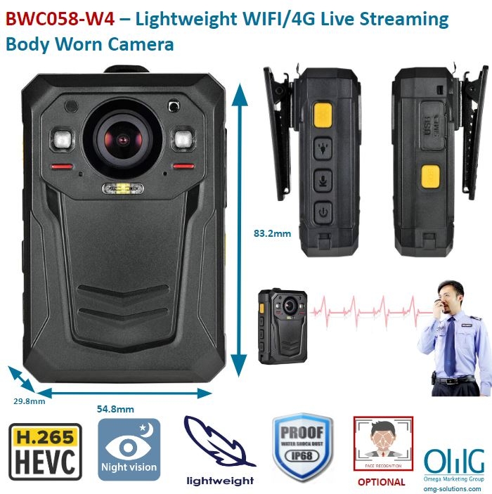 BWC058-W4- OMG Mini Body Worn Camera with Facial Recognition (WIFI/GPS/3G/4G)
