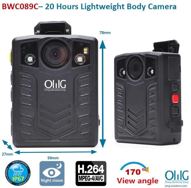 BWC089C – OMG 20 Long Hours Lightweight Police Body Worn Camera