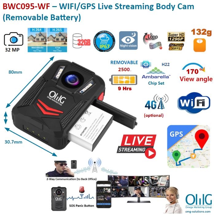 BWC095 - 4G - OMG Removable Battery Body Worn Camera