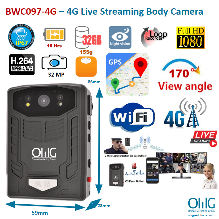 BWC097 - 4G - 4G Live Streaming Body Camera