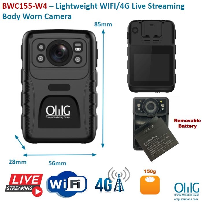 BWC155-W4 – Lightweight WIFI-4G Live Streaming Body Worn Camera
