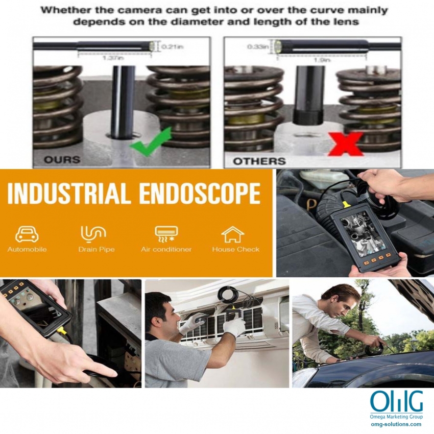 OMGEND015 - OMG Industrial Borescope Endoscope 5.5mm with 4.3inch Screen, 1080P HD 2800mAh Battery Semi-Rigid Tube 3.5m5m Industrial