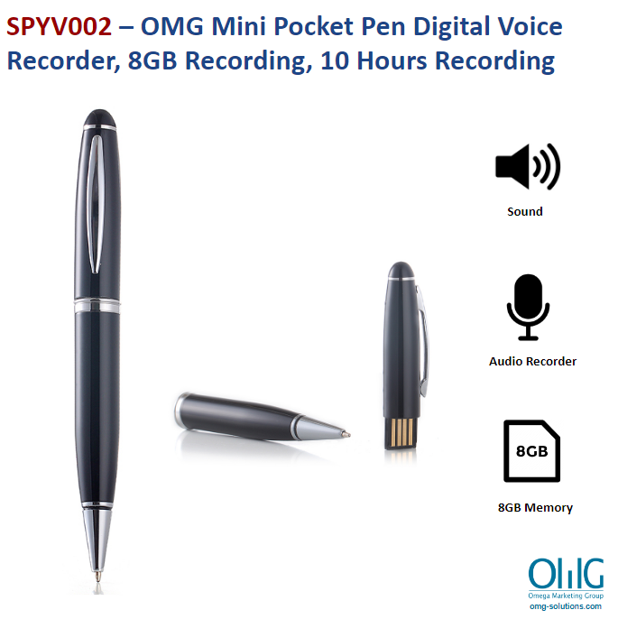 SPYV002 – OMG Mini Pocket Pen Digital Voice Recorder, 8GB Recording, 10 Hours Recording