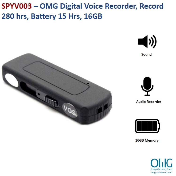 SPYV003 – OMG Digital Voice Recorder, Record 280 hrs, Battery 15 Hrs, 16GB