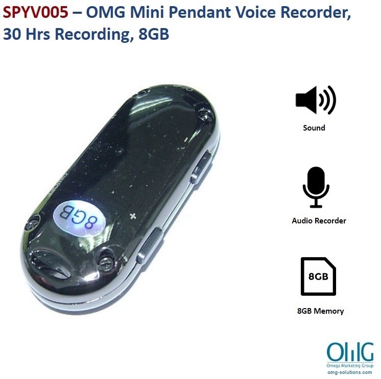 SPYV005 – OMG Mini Pendant Voice Recorder, 30 Hrs Recording, 8GB