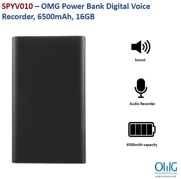 SPYV010 – OMG Power Bank Digital Voice Recorder, 6500mAh, 16GB