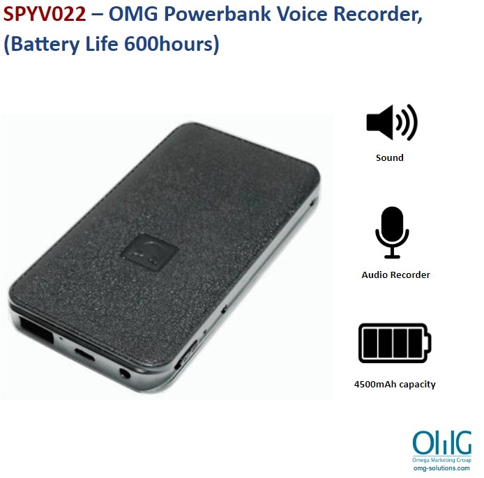 SPYV022 – OMG Powerbank Voice Recorder, (Battery Life 600hours)