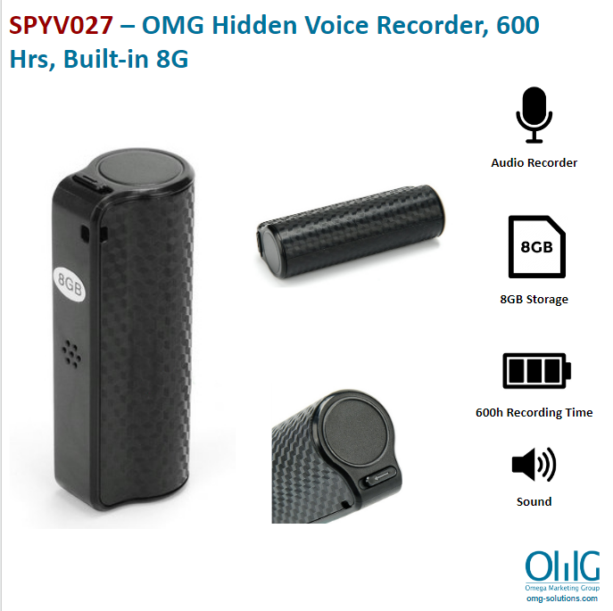 SPYV027 – OMG Hidden Voice Recorder, 600 Hrs, Built-in 8G