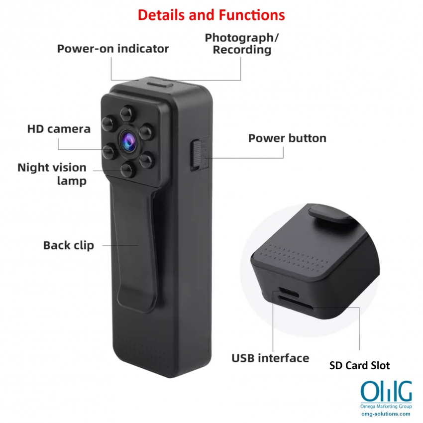 SPYW104 - Pocket Body Camera Details and Functions