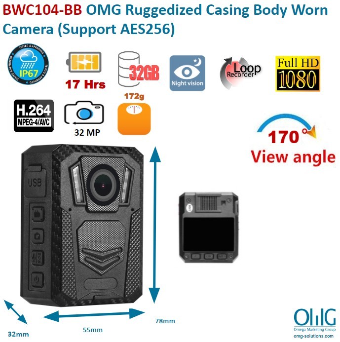 BWC104-BB OMG Ruggedized Casing Body Worn Camera (Support AES256)