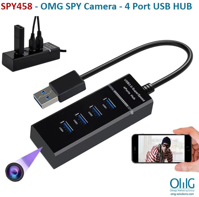 SPY458 - OMG Hidden SPY Camera - 4 Port USB HUB