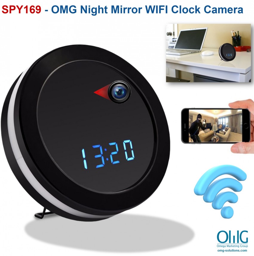 OMG Solution - SPY169 - Night Mirror WIFI Clock Camera, Two Way Talk, Super Nightvision - Main Page V2