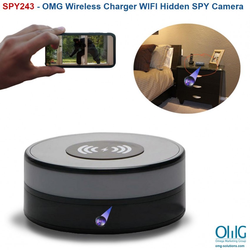SPY243 - Wireless Charger WIFI Hidden SPY Camera, 180 Deg Rotation Len (WI-Y18) - Main Page