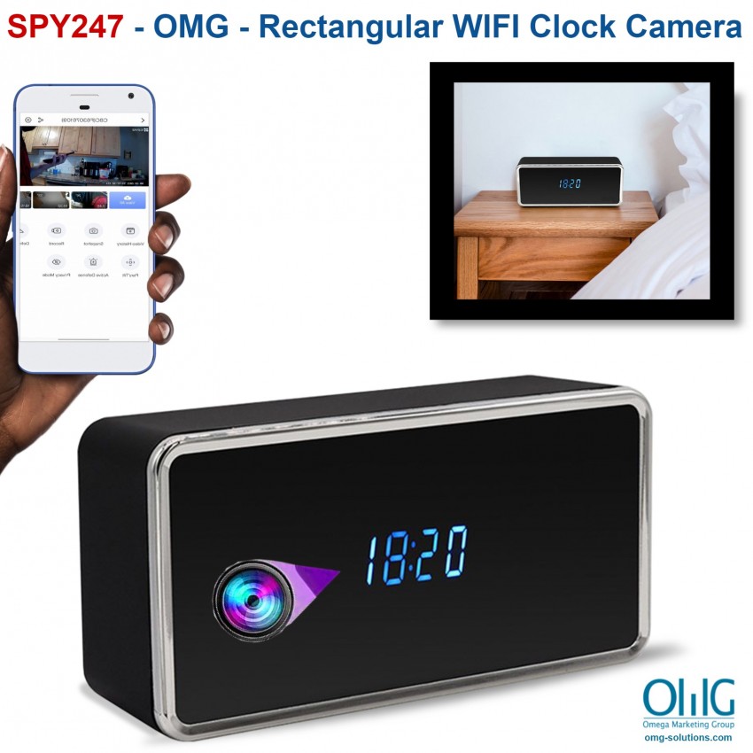 SPY247 - Rectangular WIFI Clock Camera, 128G - Main Page