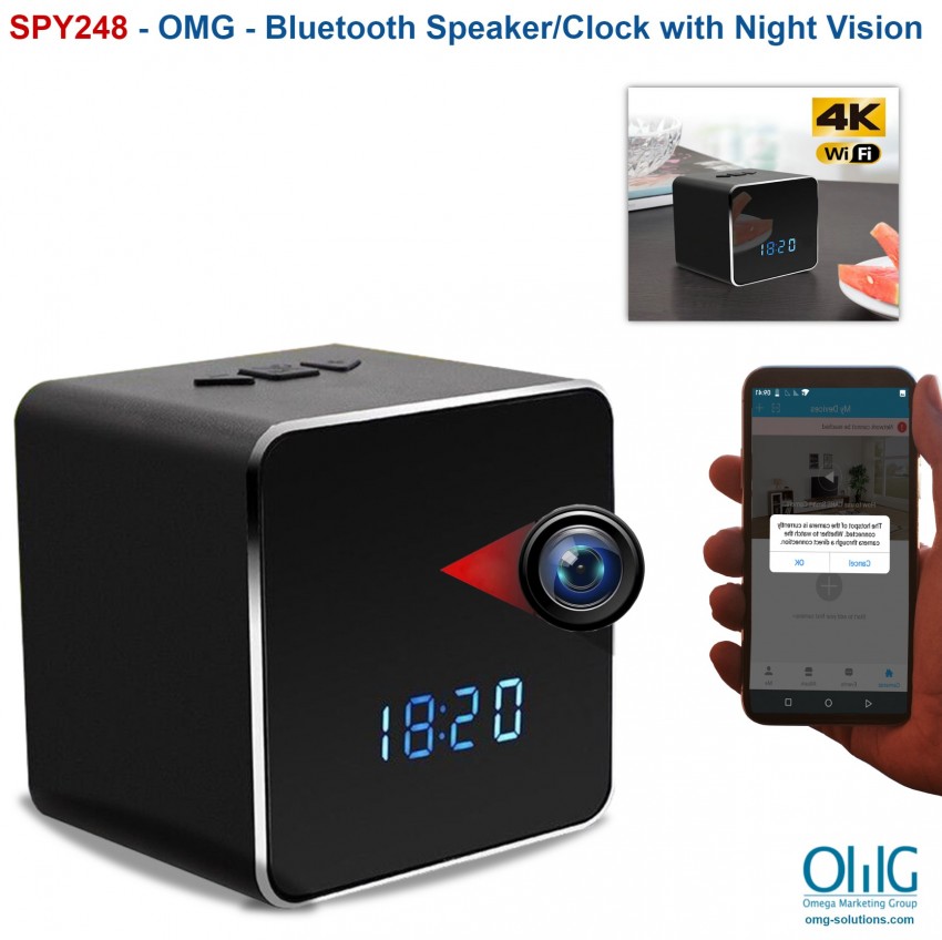 SPY248 - OMG - Hidden Spy Camera WIFI Bluetooth SpeakerClock, HD Video 2K1080P, Nightvision - Main Page V2
