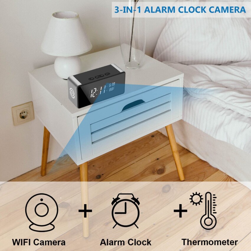 SPY487 - Hidden Spy WiFI Clock with Camera Temperature
