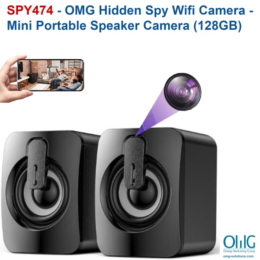 SPY474 - OMG Hidden Spy Wifi Camera - Mini Portable Speaker Camera (128GB) - (Main Page) 1