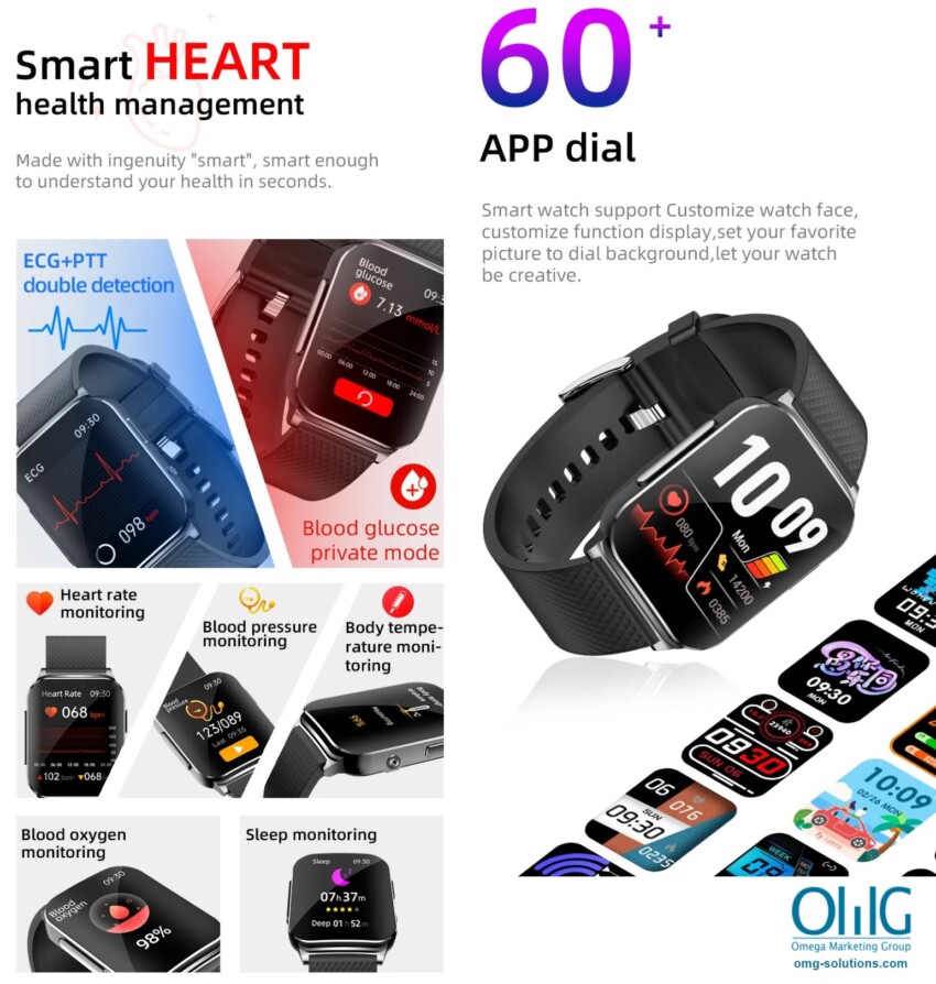 GPS062 - Health monitoring watch with Blood Glucose & ECG Monitoring (No GPS) - Capability