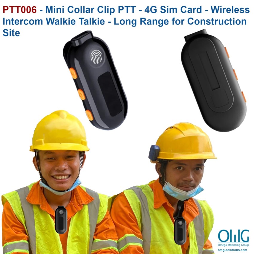 PTT006 - Mini Collar Clip PTT - 4G Sim Card - Wireless Intercom Walkie Talkie - Long Range for Construction Site - Main