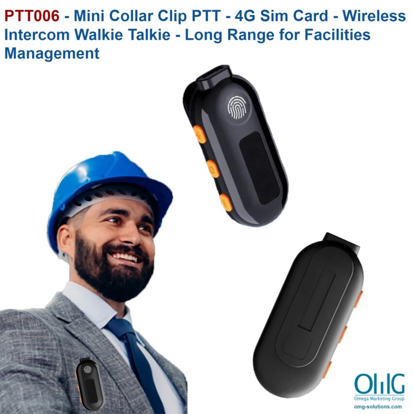 PTT006 - Mini Collar Clip PTT - 4G Sim Card - Wireless Intercom Walkie Talkie - Long Range for Facilities Management - Main