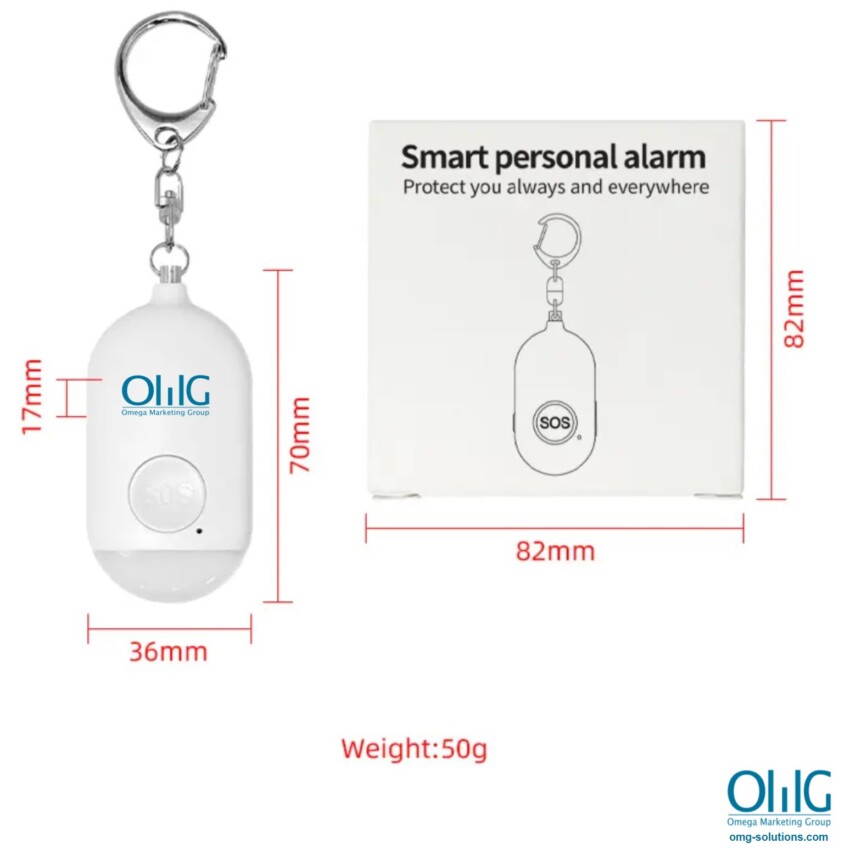 PA010C - Rechargeable Waterproof Personal Safety Alarm with led Light & Loud Siren 130db with Wifi - Dimensions