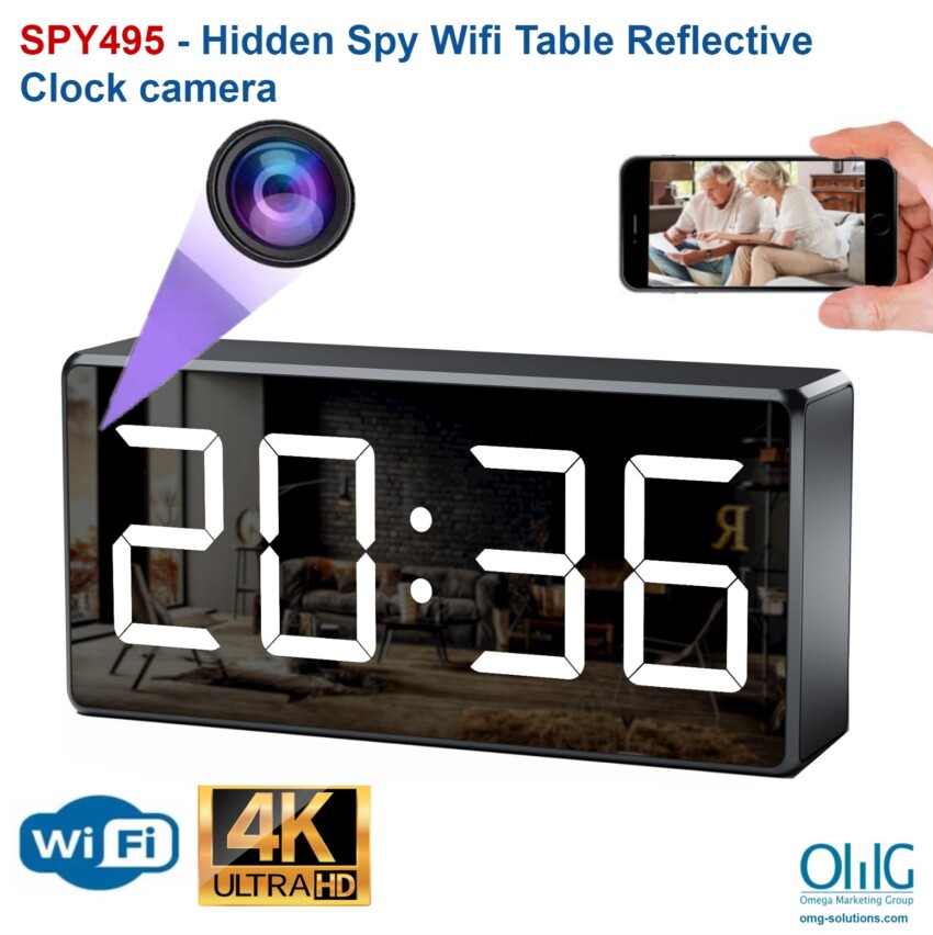 SPY495 - Hidden Spy Wifi Table Reflective Clock camera - main