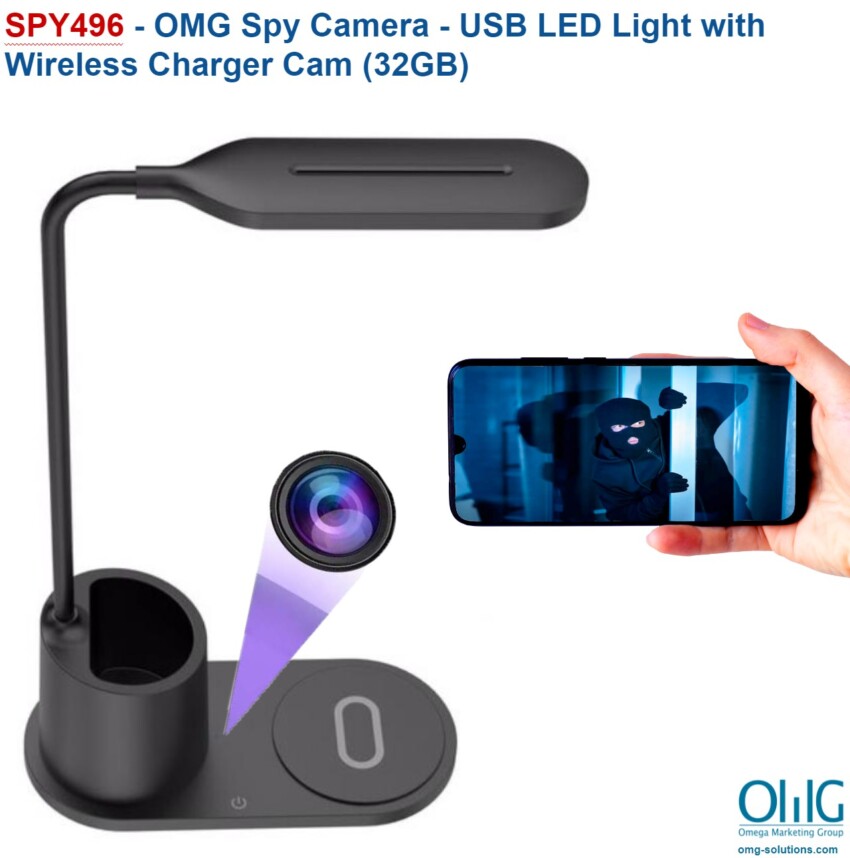 SPY496 - USB LED Light with Wireless Charger Cam (32GB)