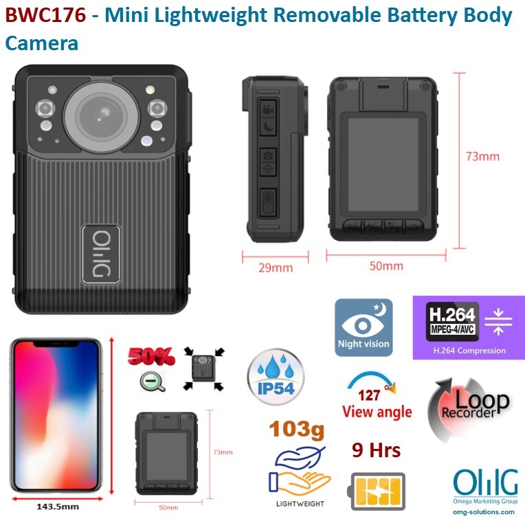 BWC176 - Mini Lightweight Removable Battery Body Camera - Main Page v2