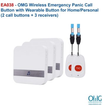 EA038 - OMG Wireless Emergency Panic Call Button with Wearable Button for Home/Personal (2 call buttons + 3 receivers)