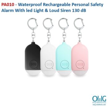 PA010 - Rechargeable Waterproof Personal Safety Alarm with led Light & Loud Siren130db - 4 Different Colors