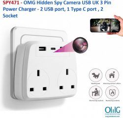SPY471 - OMG Hidden Spy Camera USB UK 3 Pin Power Charger - 2 USB port, 1 Type C port , 2 Socket - Main Page(1)