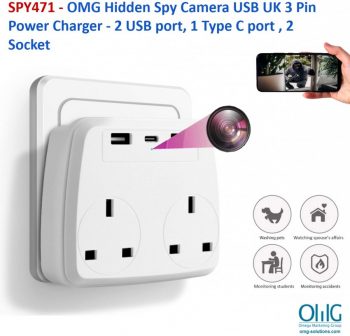 SPY471 - OMG Hidden Spy Camera USB UK 3 Pin Power Charger - 2 USB port, 1 Type C port , 2 Socket - Main Page(1)