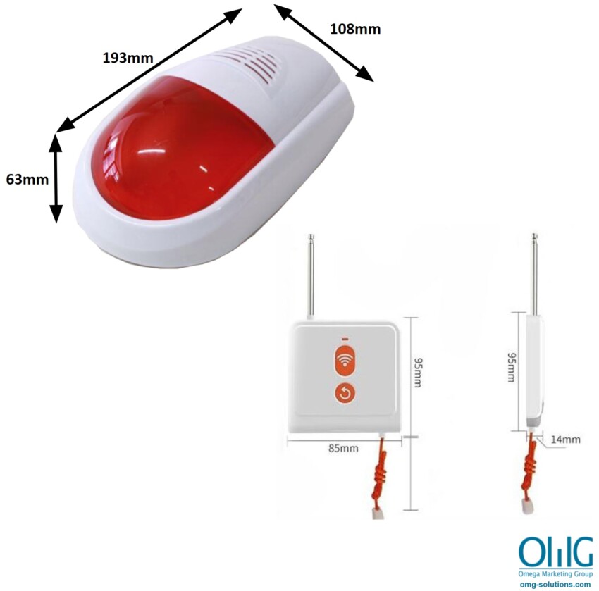 EA018 – OMG Waterproof Public Toilets Sound and Light Alarm System – All items Size Measurements